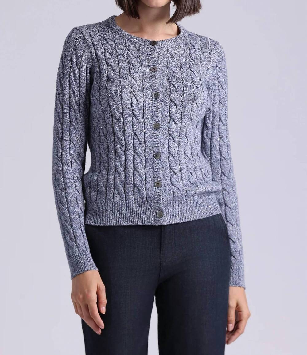 NEW MINNIE ROSE sparkle cable cardigan in navy marl